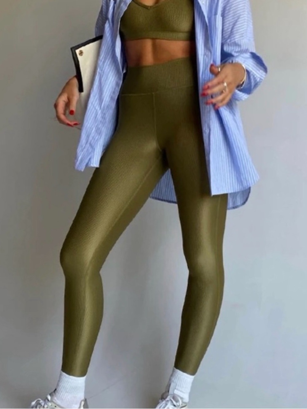 WeWoreWhat Olive Green Ribbed Leggings